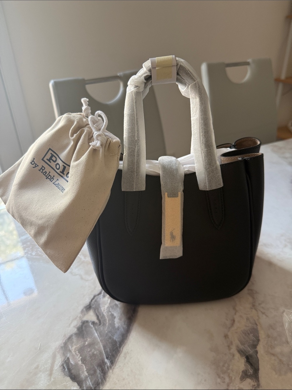 Polo by Ralph Lauren Black Small Leather Tote with Top Handles